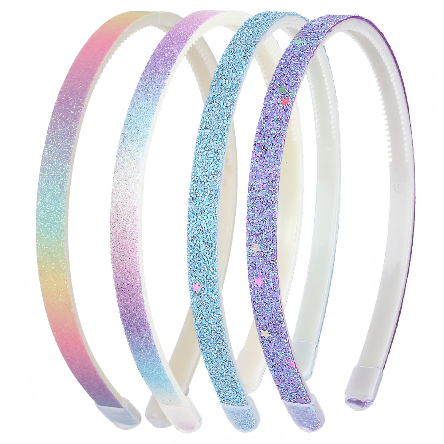 WLLHYF 4pcs Glitter Headband Plastic Sparkly Cute Non Slip Chunky Hairbands, Thick Bling Confetti Rainbow Hair Bands with Teeth, Little Girls Colorful Hair Accessories
