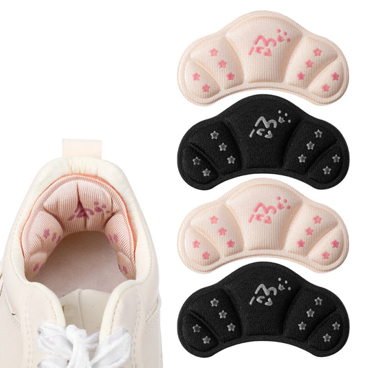 Wanmu 2 Pairs Heel Cushion Pads for Loose Shoes, Self-Adhesive Shoe Heel Grips Inserts for Shoe Too Big Men Women, Protectors Cushion Liners for Blister & Heel Pain Relief (Beige, Black)