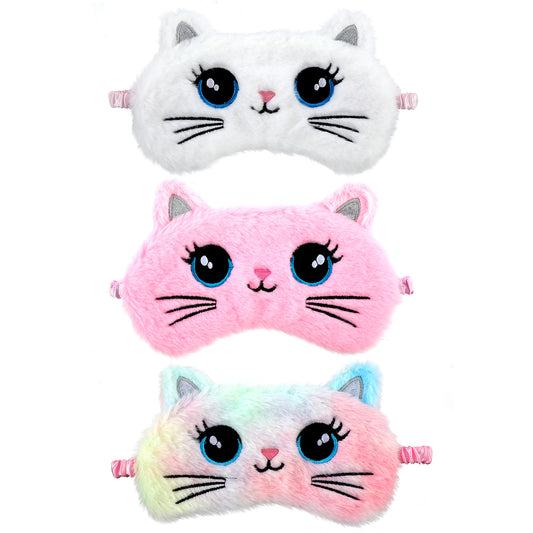 Sibba Plush Eye Mask 3 Pcs Sleep Mask Sleeping Eye Cover Soft Eye Blindfold Sleep Eye Cover Cute Cat Sleeping Eye Shade Colorful Eye Masks Satin Nap Night for Women Girl Beauty