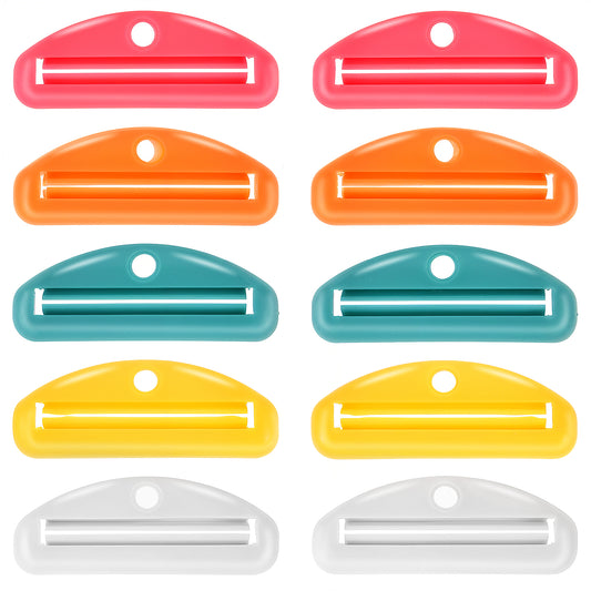 COMNICO 10pcs Toothpaste Squeezer, Plastic Tooth Paste Tube Wringer Dispensers Hanging Toothpaste Clips for Bathroom Saving Facial Cleanser Creams Paint, Assorted Colors