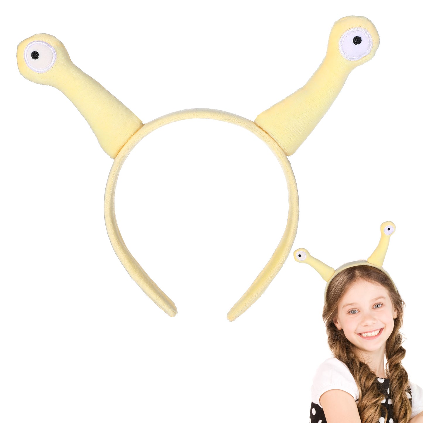 Wanmu Snail Antenna Headband, Cute Spa Hair Bands Makeup Headbands, Funny Cartoon Hair Accessories for Womens Washing Face Shower Beauty Skincare Photo Props(Yellow)