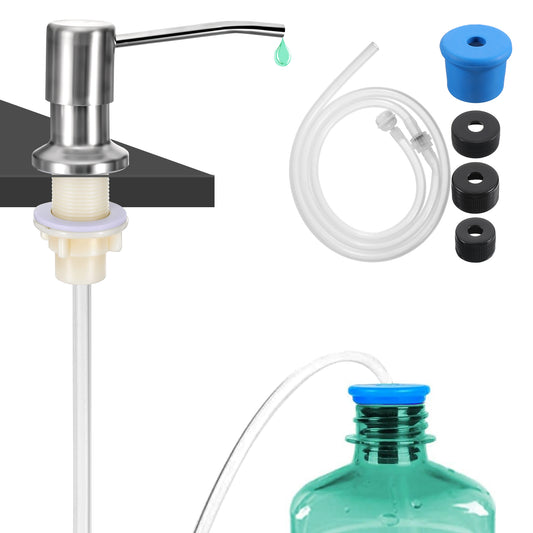 Sibba Dish Soap Dispenser Pump Brushed Built In Soap Dispensers Stainless Steel Liquid Soap Dispenser Countertop Pump Dispense with 47" Extension Tube kit for Kitchen Fixtures Sink Accessories