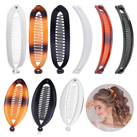Sibba 9 Pieces Banana Hair Clips Clincher Combs Large Vintage Banana Clips Comb Fishtail Hair Clip Ponytail Holder Clips for Women Girls Thick Curly Hair