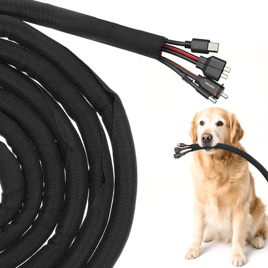 Cable Sleeve Cover Cord Protectors from Pets No Chew 10ft - 1/2 inch Durable Cord Covers Cable and Wire Protector Flexible Cables Management Sleeve for Home Desk USB Power Audio Video Cords