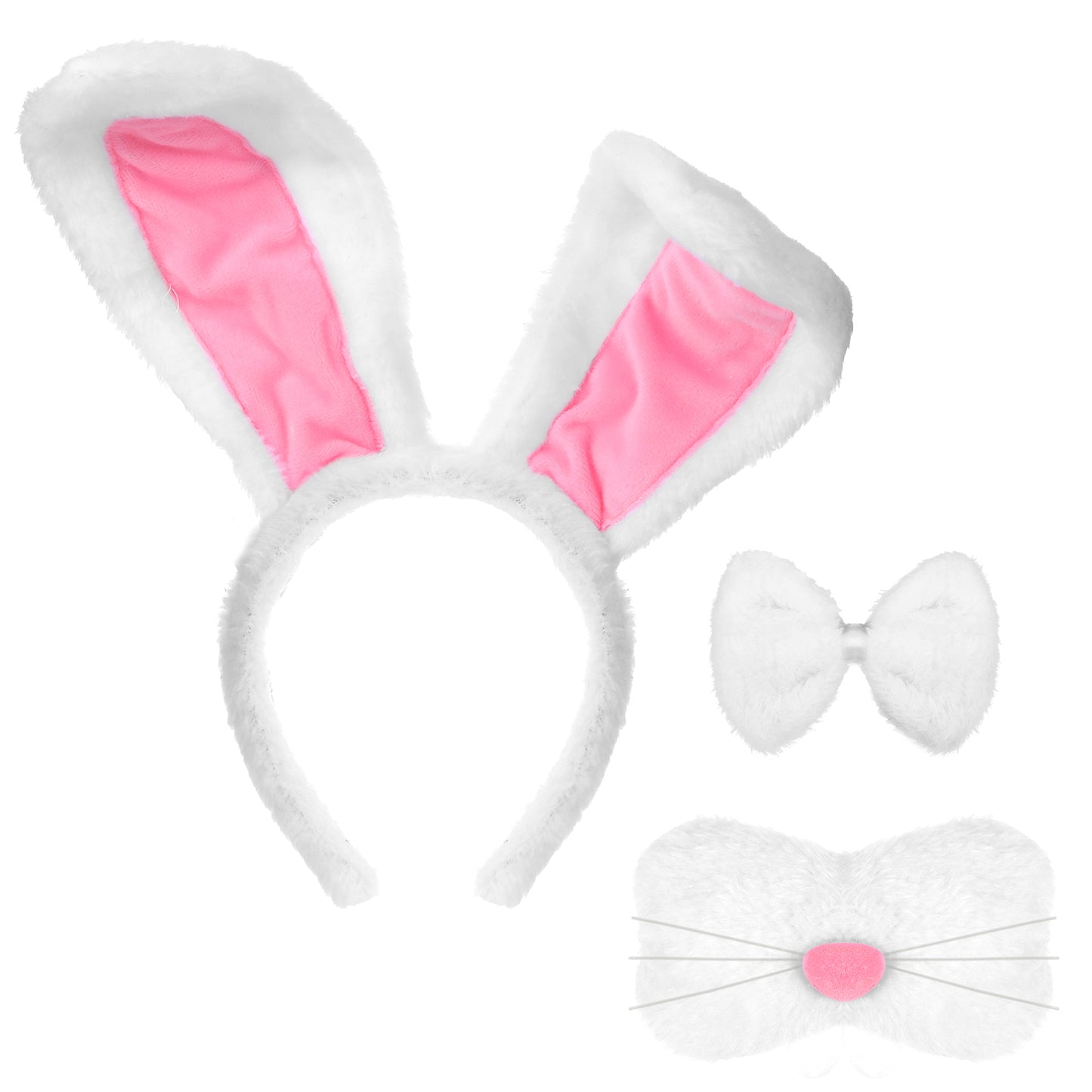 COMNICO Easter Bunny Costume Set, White Rabbit Bunny Ears Headband and Bow Tie Rabbit Tail Bunny Accessories for Women Adults Kids Easter Party(White)