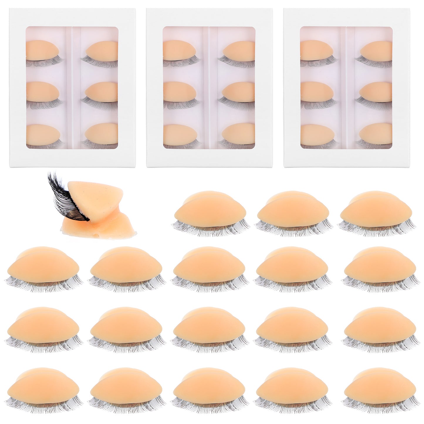 Double Layers Lash for Mannequin Head 3 Pairs Practice Eyelids Eyelash Silicone Training Lashes Removable Skin Color Eyelash Extension Replaced Supplies for Makeup Beginners