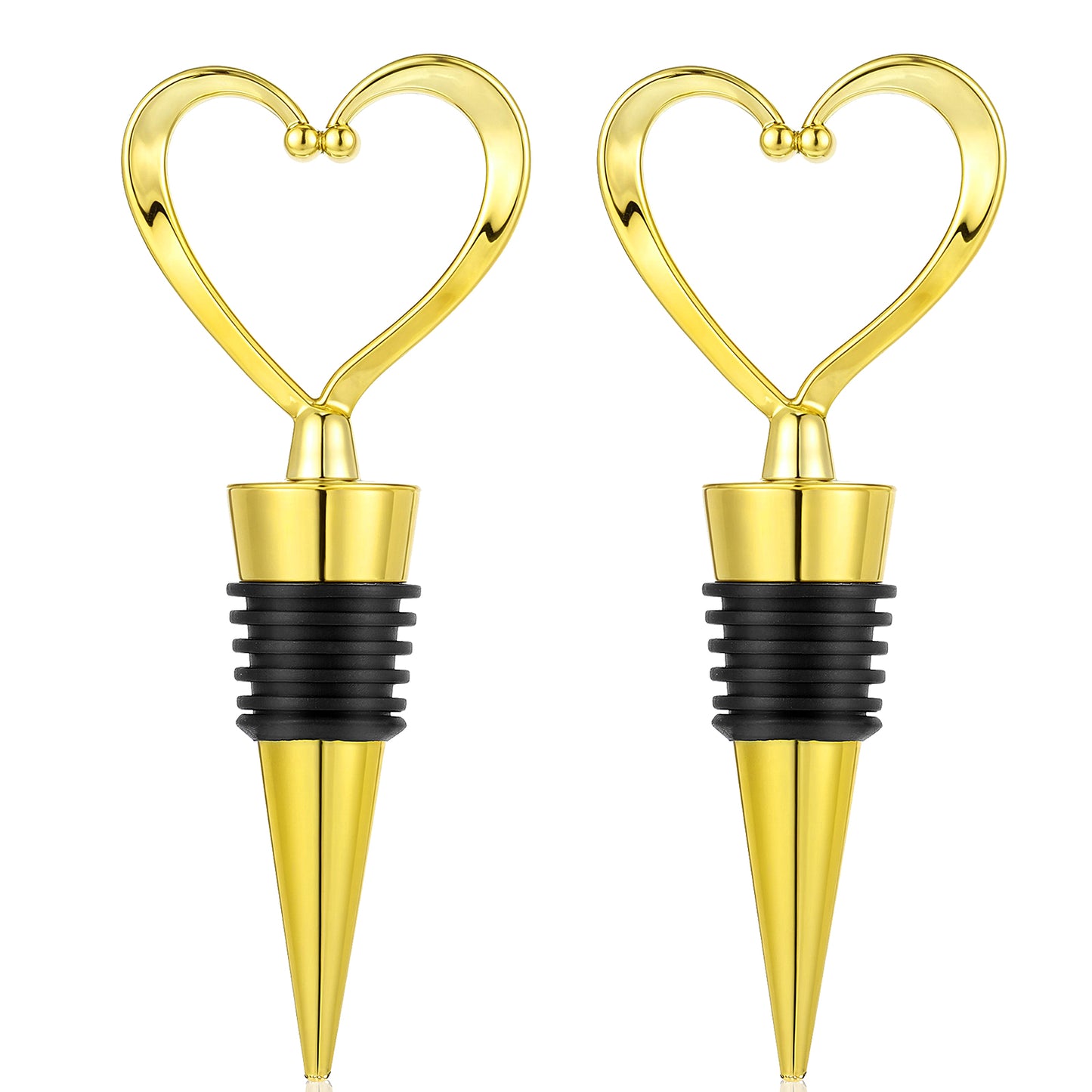 COMNICO 2 Pack Heart Wine Stopper Decorative Beverage Bottle Sealers Cover Wine Outlet Cap Reusable Rubber Plug Cork Sealing Saver for Wine Champagne Beer Collection(Gold)