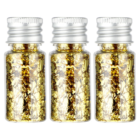 Sibba 3 Pcs Gold Leaf 15g Foil Flakes Cake Decoration Imitation Foil Flakes Resin Metallic Leaf for Nails Painting Makeup Crafts Supplies for Cooking Dessert Decoration Nail Art