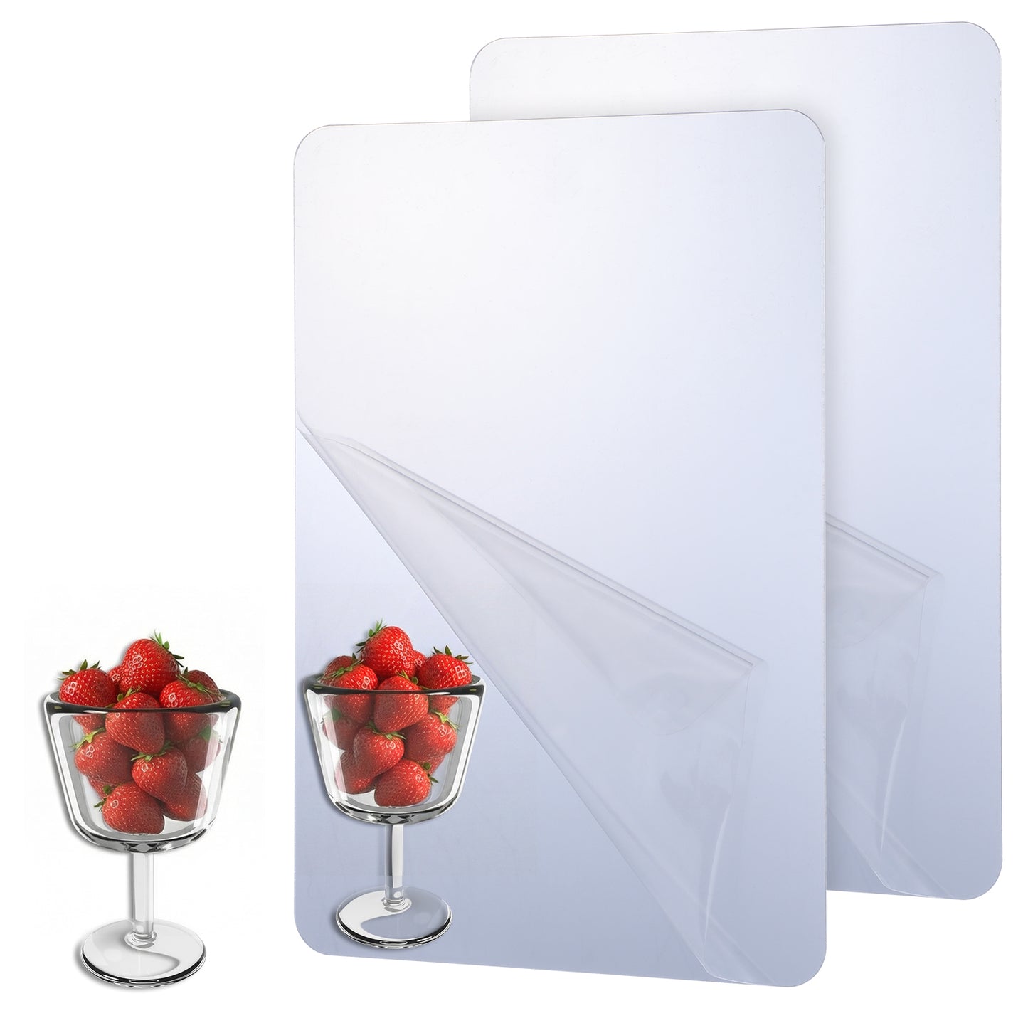 KFHENSOMR 2Pcs Acrylic Self Adhesive Mirror Sheet for Wall, Plastic Non Glass Sticky Kid Shatterproof Safety Mirror Tiles for Classroom Playroom Wall Hang Mirro Bedroom Door, Rectangle 8 x12 inch