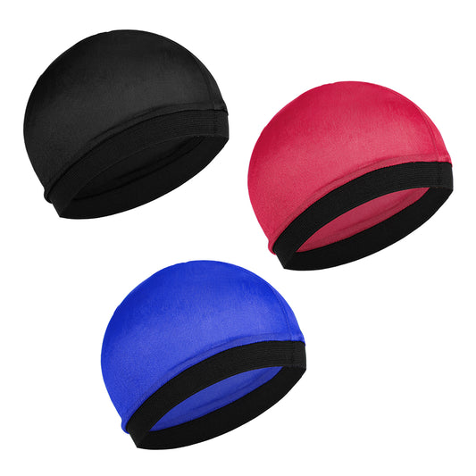 Sibba 3 Pcs Kids Silky Durag Satin Wave Caps Set Polyester Durags Head Wrap Unisex Baby Durags Beanie Cap 360 Wave Wide Strap Skull Caps for Boy Toddler Girls (Black, Blue, Wine Red)