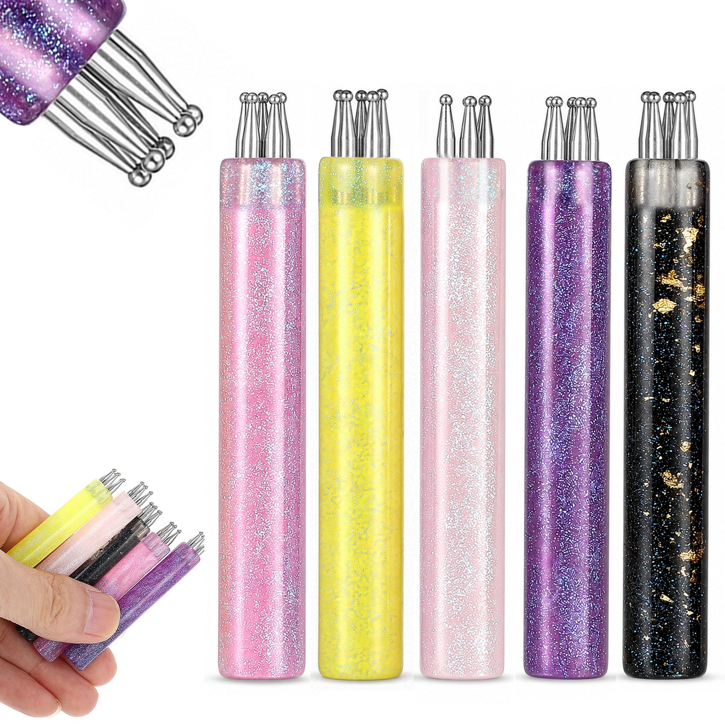 KFHENSOMR 5 Petal Flower Nail Dotting Pen 5Pcs 1.8mm Nail Art Dotting Tools