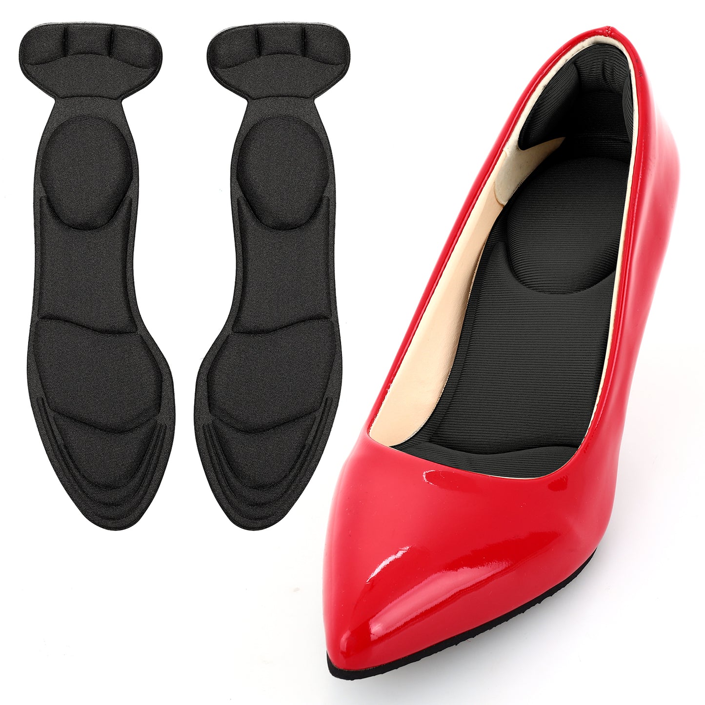 WLLHYF 1/2 Pair Shoe Insoles Breathable Sponge Heel Insoles with Heel Grips Shearable Heel Cushions High Heel Inserts for Women Loose Shoes Metatarsal Arch Foot Pain (Black)