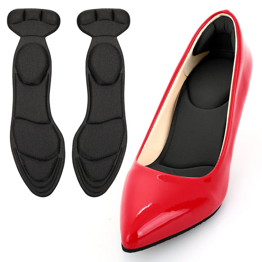 WLLHYF 1/2 Pair Shoe Insoles Breathable Sponge Heel Insoles with Heel Grips Shearable Heel Cushions High Heel Inserts for Women Loose Shoes Metatarsal Arch Foot Pain (Black)