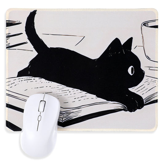 Cute Black Cat Mouse Pad 10"X8" Rectangle Mousepad with Non-Slip Rubber Base Kawaii Anime Cat MousePad for Wireless Mouses Stitched Edge Mouse Pads Desktop Accessories for Desk Computers Laptop Office