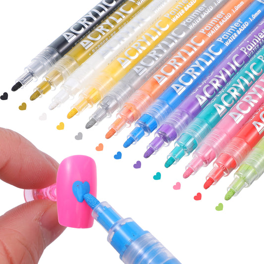 Sibba 12 Color Nail Art Pens Set, 3D Nail Polish Pens Drawing Pen Quick Dry Acrylic Paint Markers Waterproof Nails ArtsPainting Pen Dotting Liner Brush for DIY Nails Design, Home & Salon Manicure Tool
