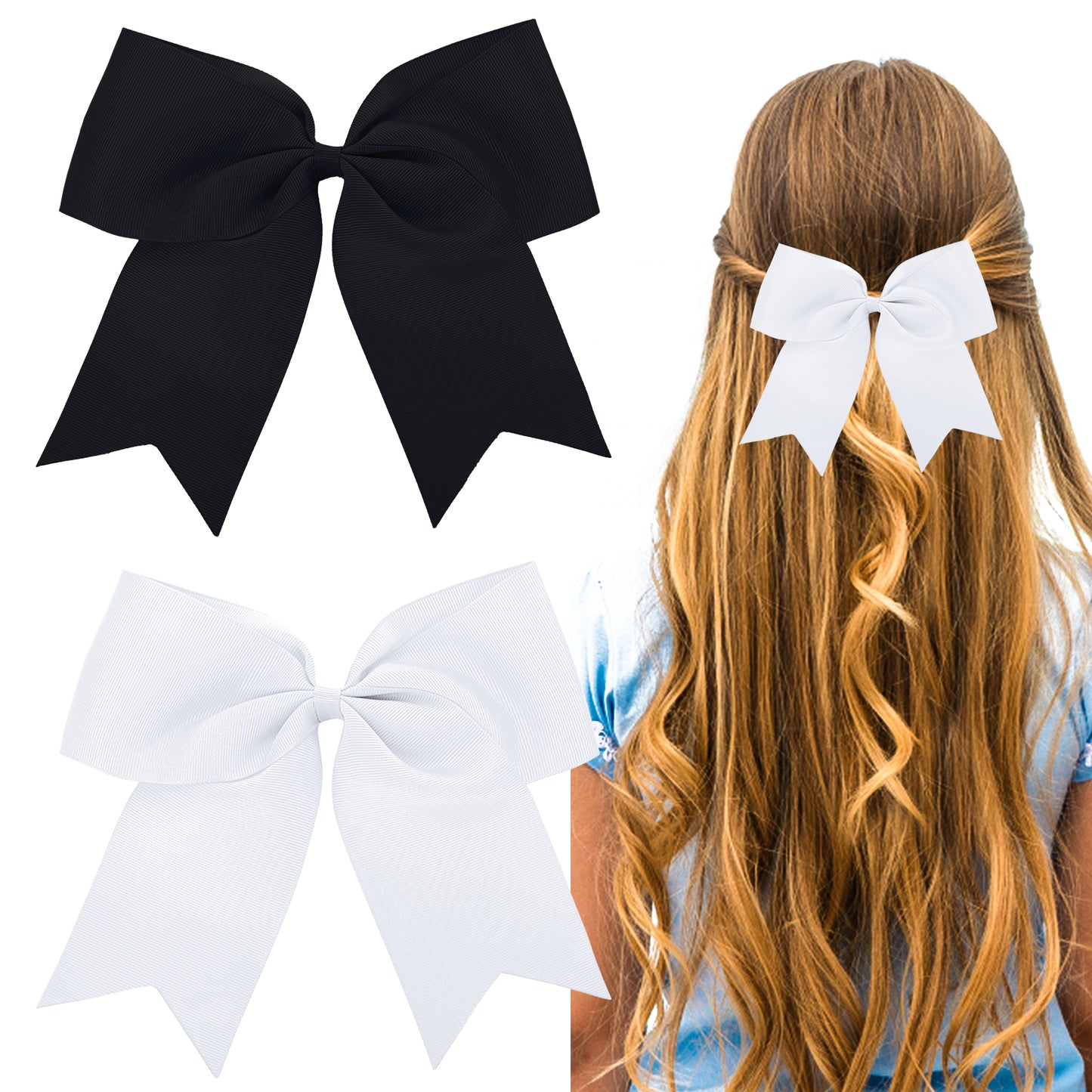 Sibba Black and White Hair Bows for Women Girls - 2pcs 8 Inch Jumbo Solid Color Bows With Alligator Hair Clips For Birthday Party Wedding Holidays