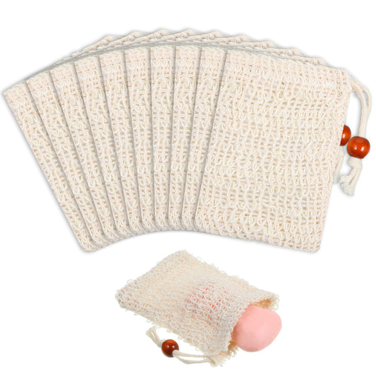 10pcs Soap Bags Natural Sisal Soap Saver Bag Exfoliating Soaps Scrubber Mesh Saver Pouch Hand Made Bag with Drawstring for Bath Shower Massaging and Scrubbing