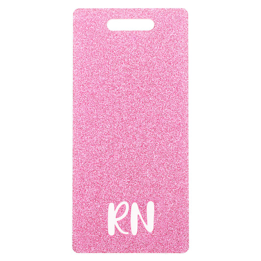 COMNICO RN Badge Buddy, 1Pcs Vertical Badge Buddy Card Pink Badge Holder Heavy Duty Badge Tags Registered Nurse Badge Accessories Glitter ID Name Identification Tags Hospital Work