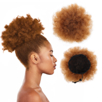 Dimeho Afro Puff Drawstring Ponytail for Black Women Afro Puff Clip Short Synthetic Kinky Curly Bun Hair Extensions Bun Ponytail Hair Puffs Fluffy High Updo Hairpieces (1B, Brown)