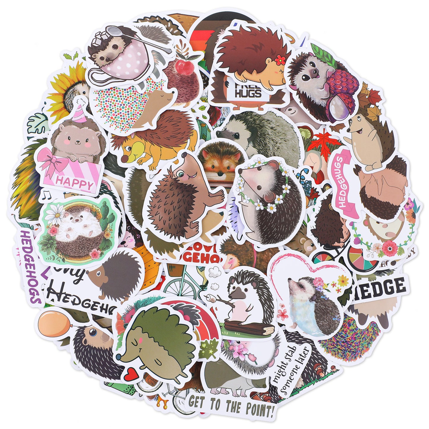Wanmu 100Pcs Hedgehog Stickers, Vinyl Waterproof Decal for Water Bottle and Laptop, Hedgehog Party Favors & Decorations, Animal and Pet Stickers, Cute Hedgehog Gifts for Kid Teen Adult