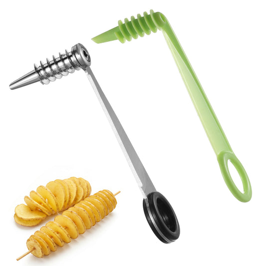 2 Pack Spiral Cutter Knives Vegetable Spiralizer Plastic Stainless Steel Spiral Knife Manual Spiral Potato Cutter for Kitchen Accessories Fruits Carrots Cucumbers Tools Home