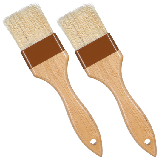 2 Pcs Pastry Brush Baking Basting Brush Natural Bristle Culinary Oil Brush Wooden Handle Food Brush Baster BBQ Brushes Culinary Utensil for Sauce Kitchen Grilling Marinade Cooking Butter Egg