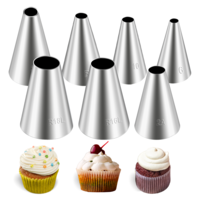 7 Pcs Round Hole Piping Tips Set Nozzles Cake Decorating Tool Stainless Steel Cupcake Frosting Russian Pastry Icing Supplies for Baking Cookies Puff Doughnut Cream Bag Filler