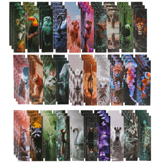 COMNICO Animal Bookmarks, 90Pcs Cool Wildlife Book Markers Galaxy Sky Book Marks Gifts Inspirational Motivational Paper Bookmark Pack for Book Lovers Adults Teenage Kids Teacher Funny Reading Gift