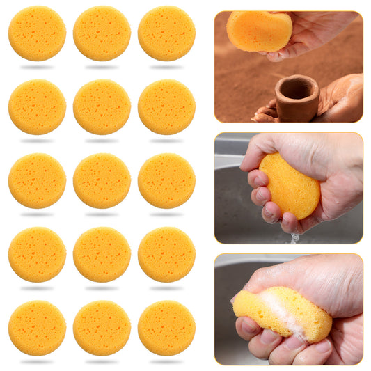 15 Pcs Pottery Sponges for Clay Ceramics Sponge 2.7 Inch Round Horse Bridle Cleaning Scrubber Pad Absorption Dish Washing Sponges for Pottery Kitchen Shoes Leather Care Housework Art Craft