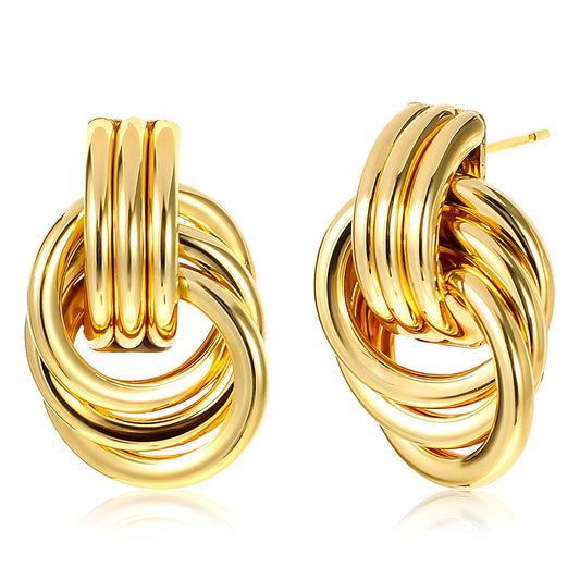 Wanmu Chunky Small Knot Earrings Statement Geometric Drop Dangle for Women Dainty Gold Plated Dangle Drop Earrings Lightweight Fashion Trendy Jewelry