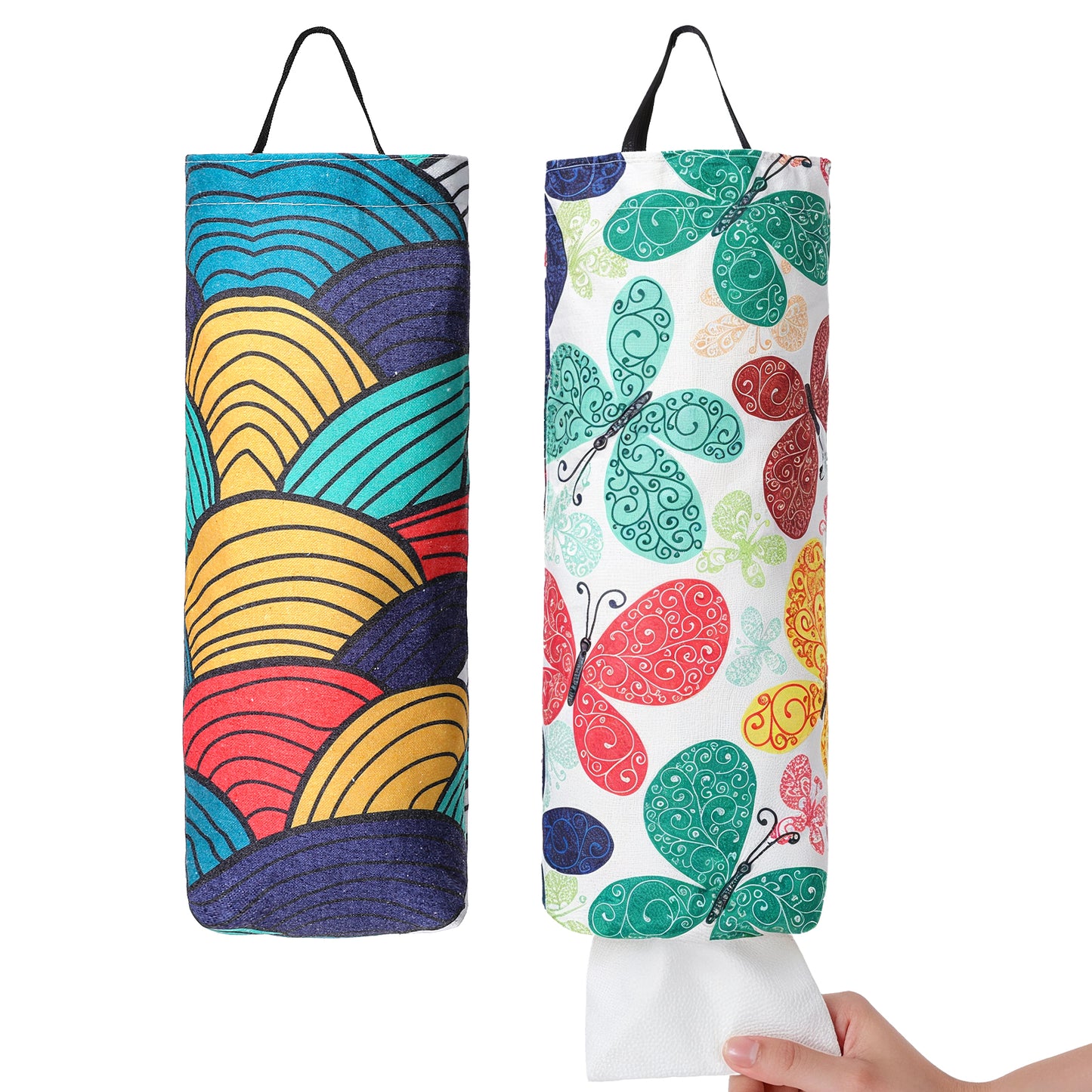 2 Pcs Plastic Bag Holder Wall Mount Plastic Bag Organizer Dispenser Heavy Duty Grocery Storage Holder Reusable Grocery Bags Holders Hanging Shopping Bags Holders for Home Kitchen Camper Decor