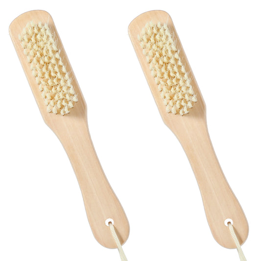 COMNICO Laundry Stain Brush, 2 Pcs Natural Bristle Laundry Brush Ergonomic Handle Small Brush Delicate Fabrics Stain Removal Cleaning Brush for Scrubbing Clothes Shoes