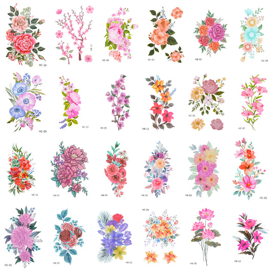 Wanmu Flower Temporary Tattoos For Women Adults, 24 Sheets Realistic Watercolor Floral Temporary Tattoos Stickers, Semi Permanent Fake Tattoos, Body Art Temp Tattoos for Thigh Finger Neck