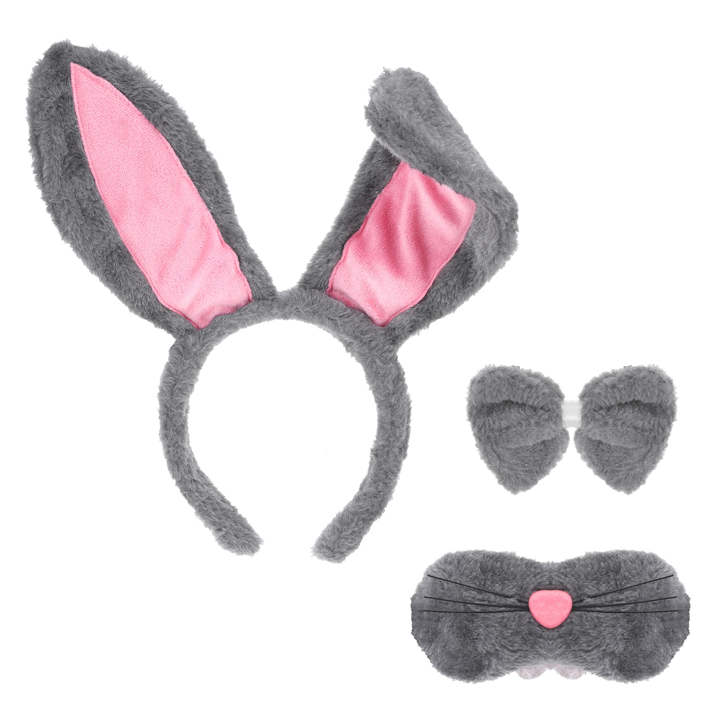 COMNICO Easter Bunny Costume Set, White Rabbit Bunny Ears Headband and Bow Tie Rabbit Tail Bunny Accessories for Women Adults Kids Easter Party(Gray)