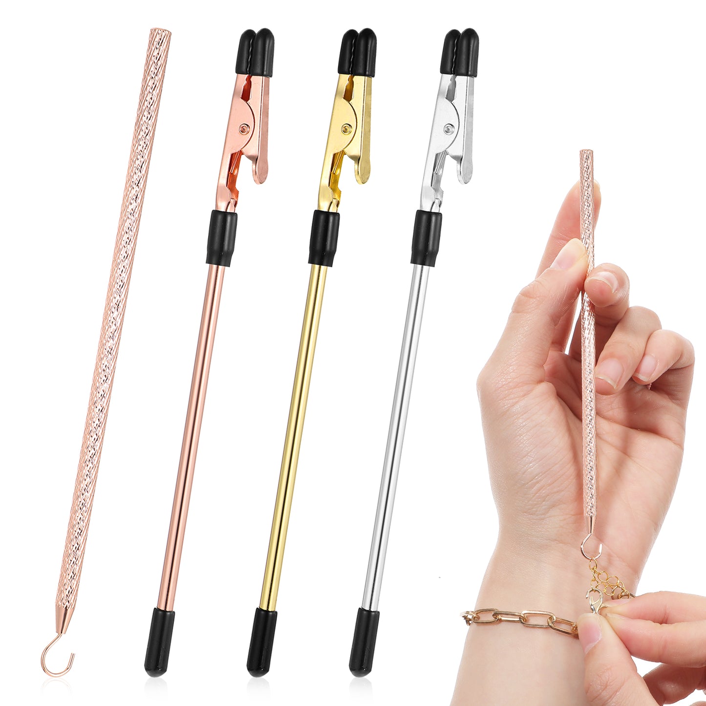 Wanmu Bracelet Helper Tool to Put on Yourself, 4 Pcs Bracelet Helper Aid Tool Hook, Fastening Jewelry Tools, Metal Bracelet Wearing Assistance Helper for Bracelet, Necklace, Jewelry, Watch