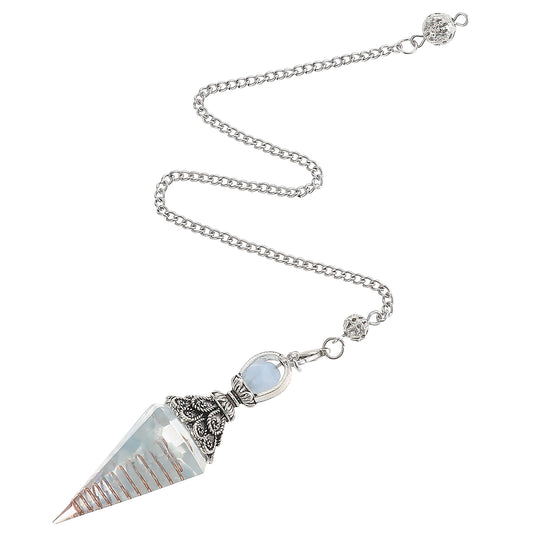 COMNICO Healing Crystal Pendulums, Aquamarine Spiritual Hexagonal Pointed Cone Resin Pendants with Chain, Divination Dowsing Tools Witchcraft Energy Balancing Accessories
