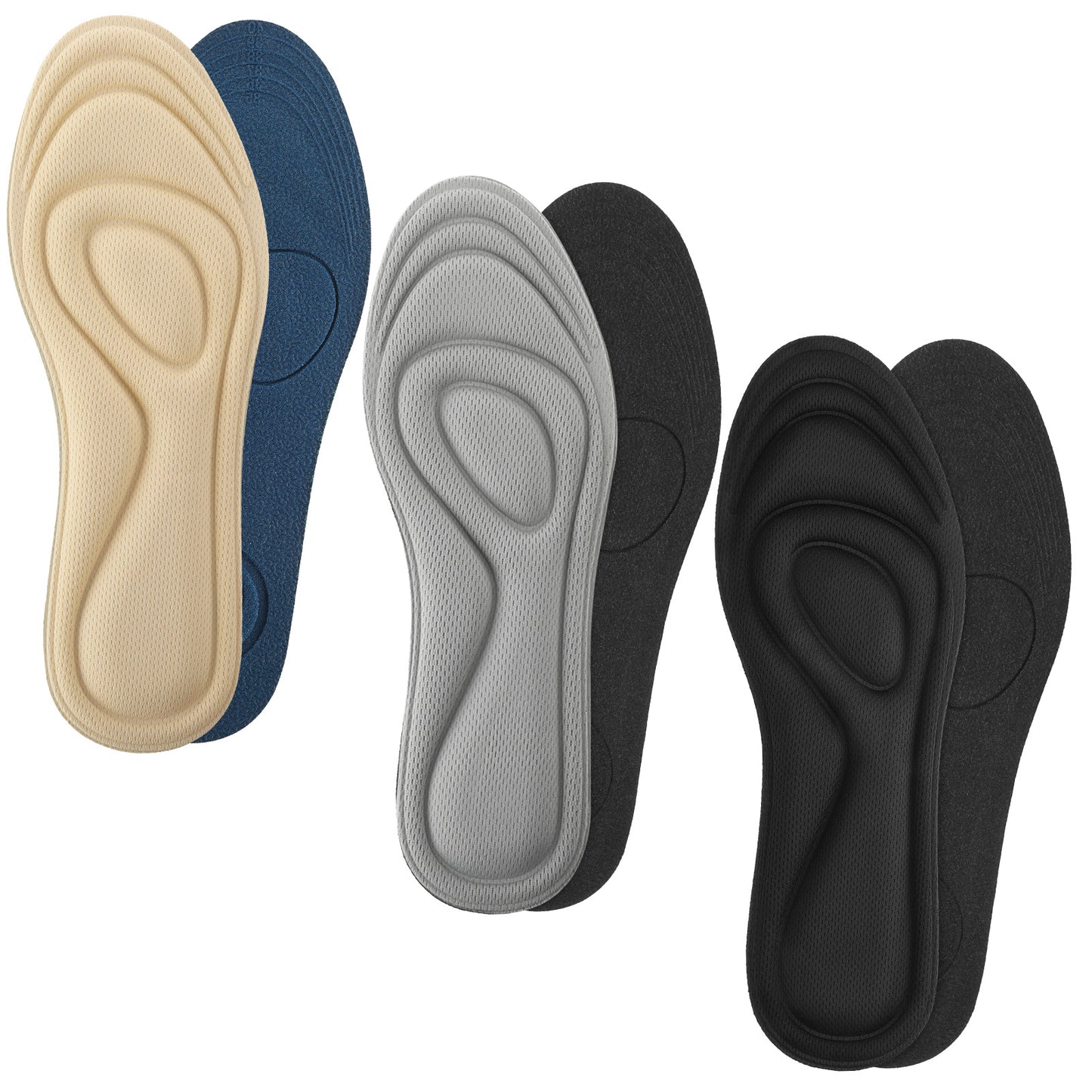 KFHENSOMR 3 Pairs Memory Foam Insoles for Men and Women, Soft Inner Shoe Soles for Sports Shoes Trainers Sneakers Work Boots, Comfort Cushioned Insoles for Shock Absorption Foot Pain Relief (5.5-7UK)