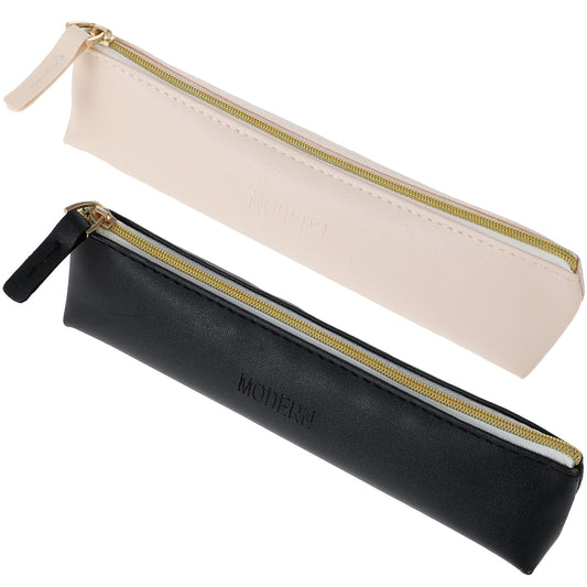 2 Pcs Small Leather Makeup Pouch Portable Travel Cosmetic Bag Slim Pencil Case Bag Waterproof Make Up Bag with Zipper Mini Cosmetic Accessory Organizer for Women Girls