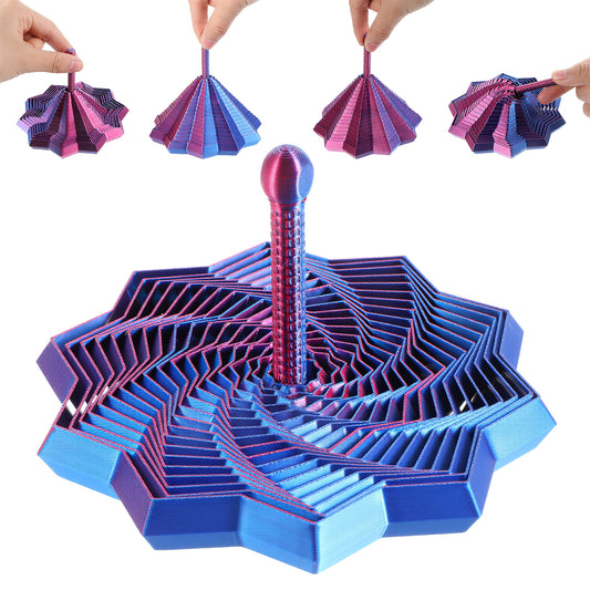 Wanmu 3D Printed Fidget Toys with Handles Colorful Fractal 3D Expanded Sensory Fidget Star for Adults Cool Dual Motion Sensory Toys for Easter Office Desk, Whirling Spiral Stress-Relief and Focus