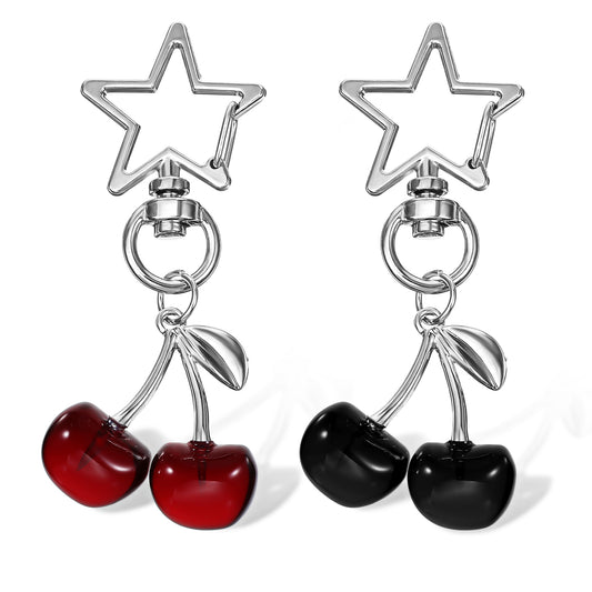 2pcs Cherry Bag Charm Purse Charms Keychain with Key Ring Car Cherry Keychain Gifts Sparkling Resin & Metal Accessory Cute Purses Charm for Women Christmas Valentine Gifts Handbag Bags Birthday