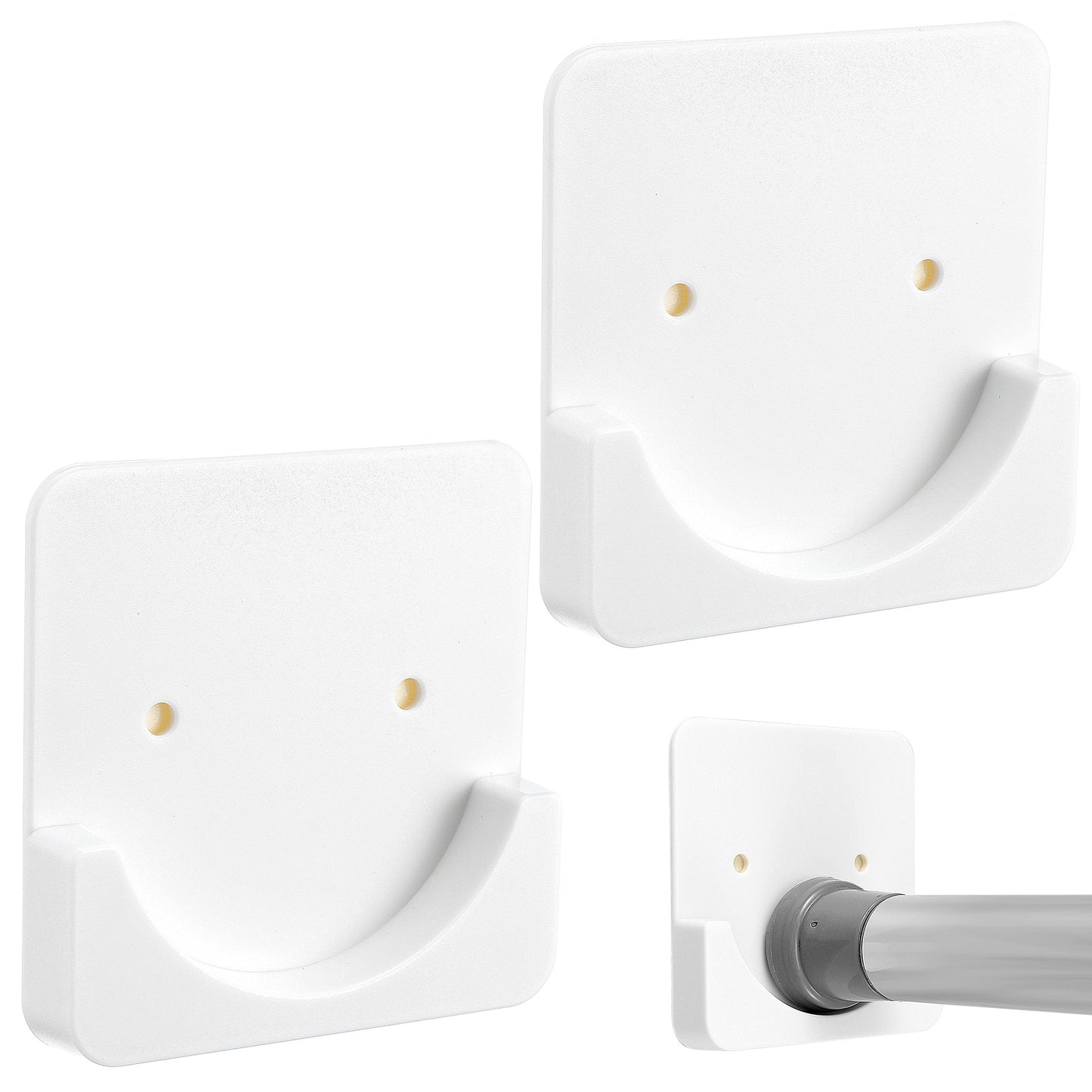 Sibba Adhesive Shower Rod Holders 2Pcs Tension Rod Retainer Sticky Curtain Rod Bracket Square Drilling Retainer Hooks Liners Support Mount Sticker Heavy Duty Wall Hold Tool Fit Bathroom Wardrobe