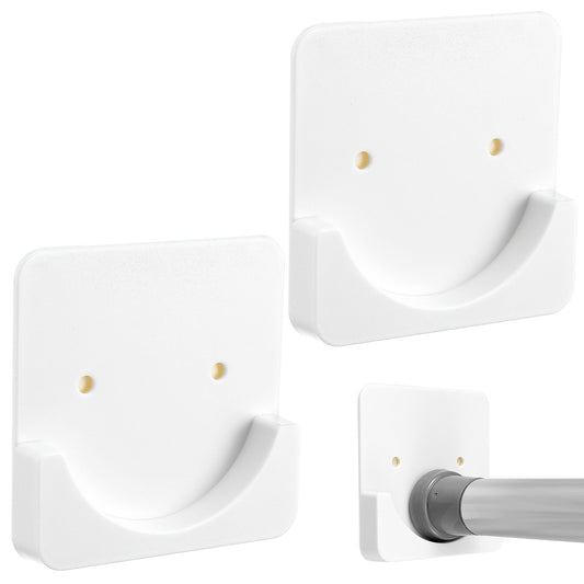 Sibba Adhesive Shower Rod Holders 2Pcs Tension Rod Retainer Sticky Curtain Rod Bracket Square Drilling Retainer Hooks Liners Support Mount Sticker Heavy Duty Wall Hold Tool Fit Bathroom Wardrobe