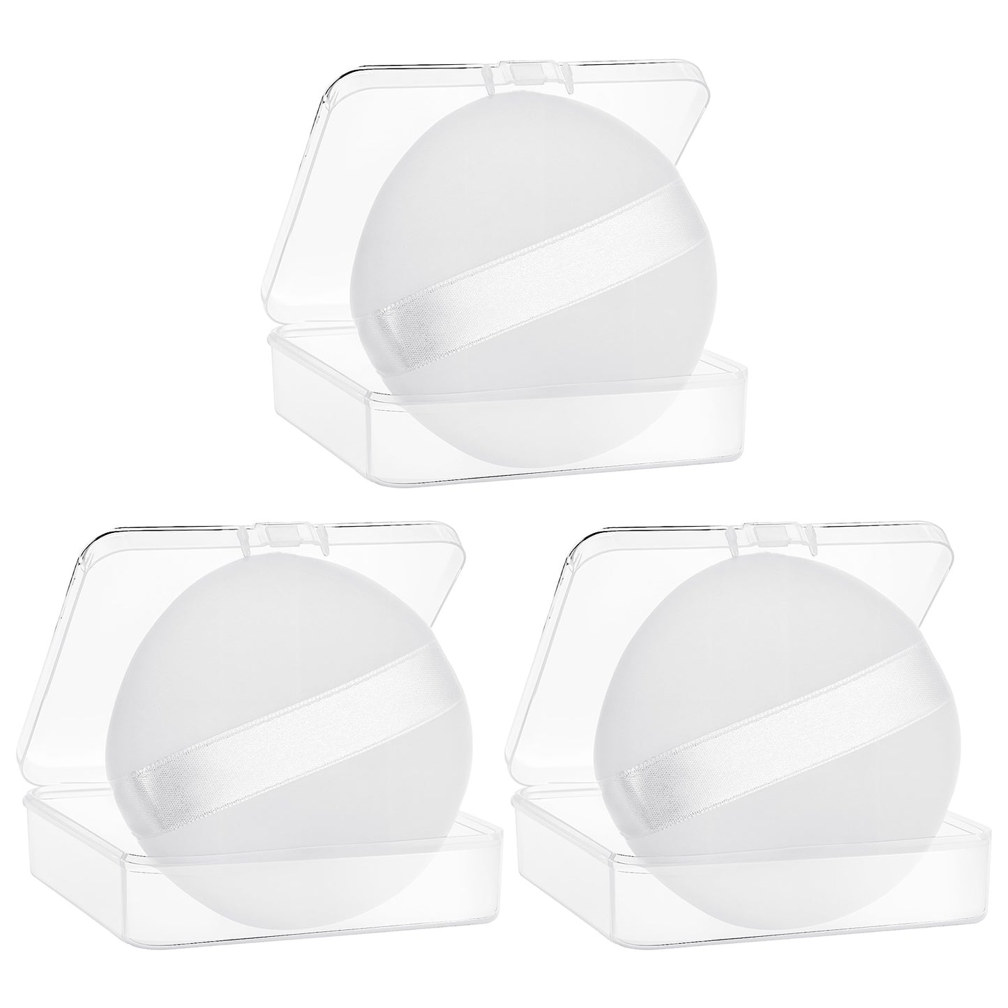 Sibba 3 Pack Round Powder Puff and Container, 3.54 Inch Soft Body Powder Puff, Washable Reusable Velour Face Loose Powder Puff, Wet Dry Makeup Puffs for Women and Girls