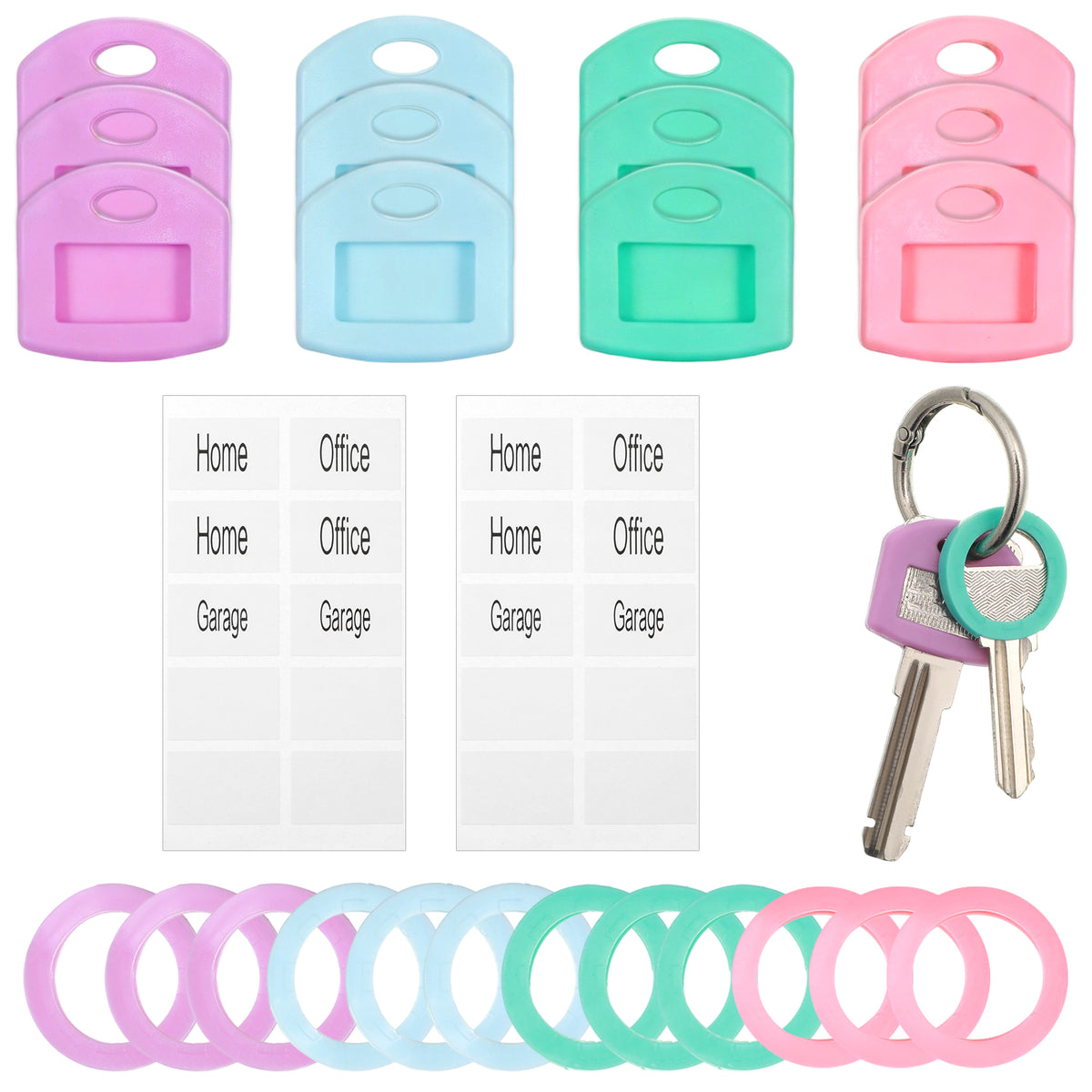 24Pcs Silicone Key Covers Key Caps Tags Set Key Identifiers with Labels