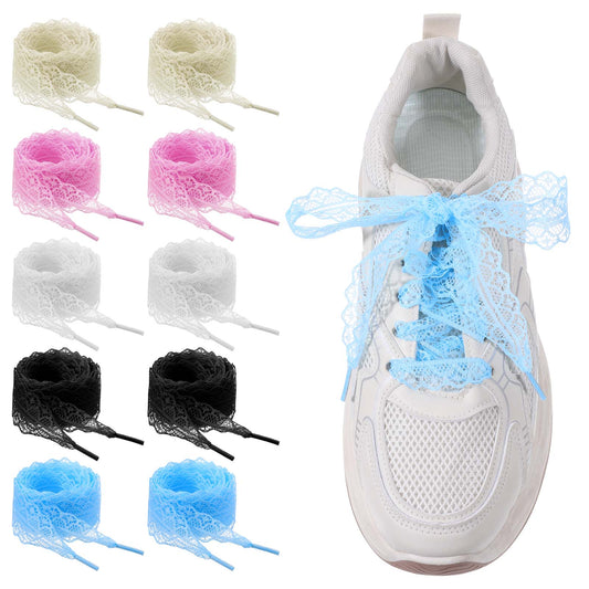 Sibba 5 Pairs Lace Shoelaces Fine Ribbon Shoe Laces for Women Trainer, Fancy Decorative Lace Shoelaces for Women Girls Sneakers Shoes