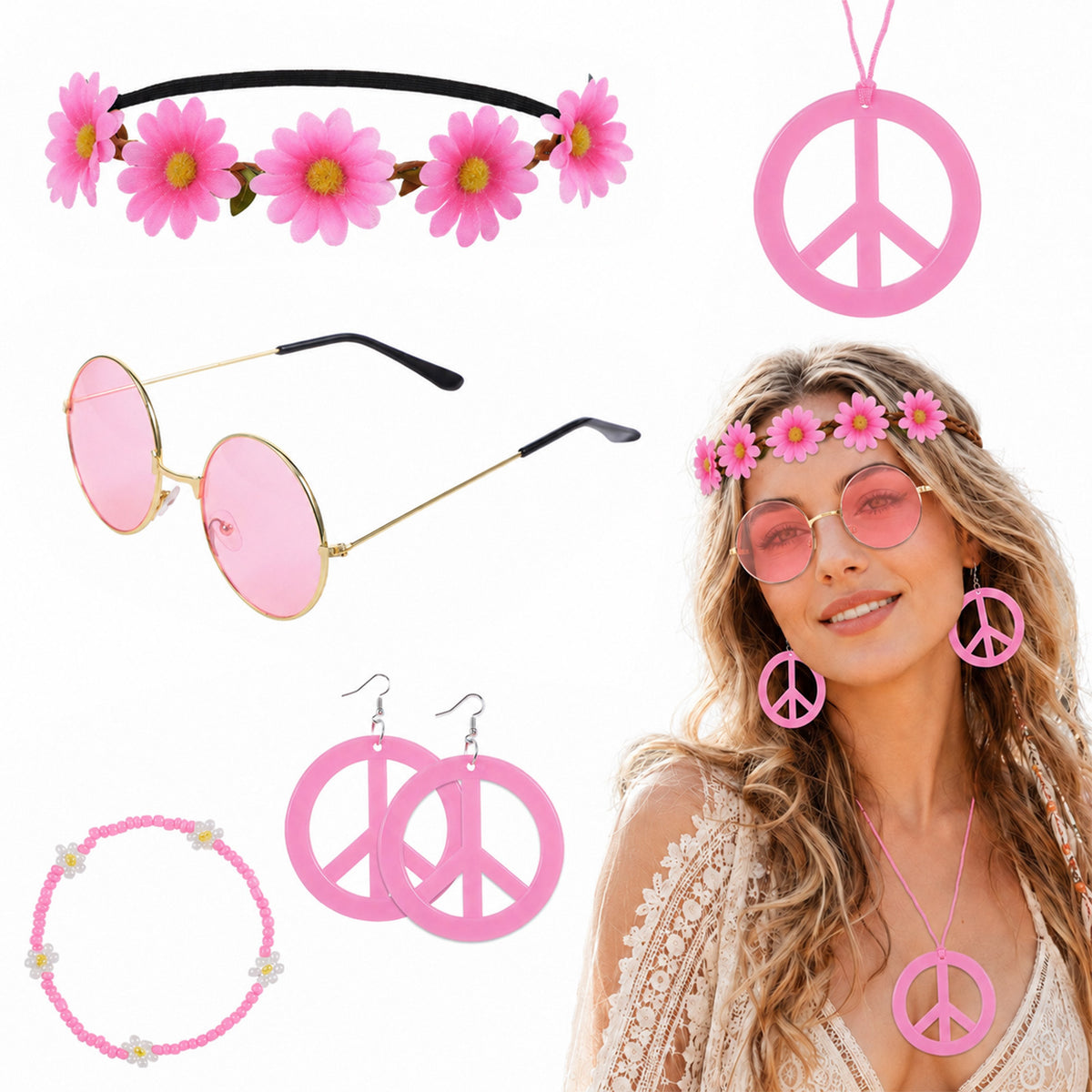 Wanmu Hippie Accessories For Women 70s 60s Accessories For Women Costume