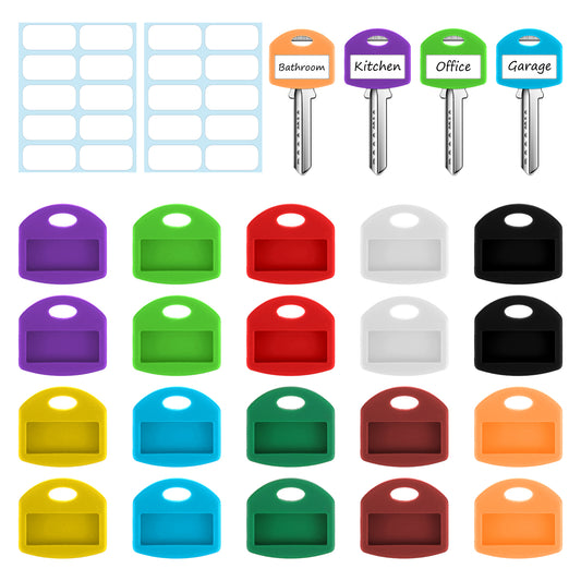 Wanmu 20Pcs Colored Silicone Key Covers Caps, Key Tags Identifiers with Blank Printed Label Fit Key Protectors for Office House Classification Organization(10 Colors)