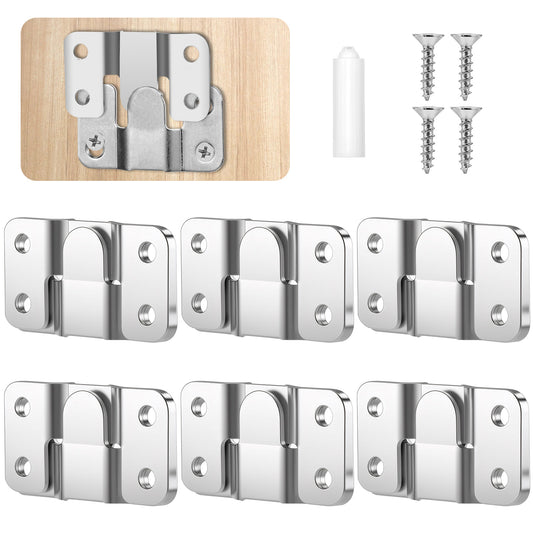 Dimeho 6 Pairs Flush Mount Bracket, Stainless Steel Heavy Duty Photo Frame Hook Picture Hangers Interlocking for Large Picture Display Hanging Headboards Wall Mount Hardware