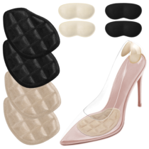 2 Pairs Metatarsal Pads Women, Ball of Foot Cushions, Heel Pads High Heels Non-Slip Comfort Pad Inserts for Too Big Shoe, Reduce Foot Pain, Heel Grips Liners Pad Blisters One Size(Beige+Black)