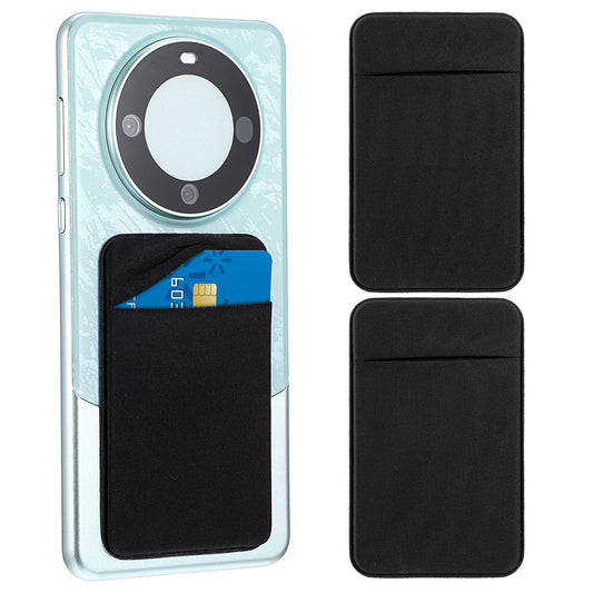 Sibba Cell Phone Card Holder Pocket 2Pack Phone Wallet Stretchy Stick on Case Pouch Sleeve Self Adhesive Sticker with Flap Back Double Pocket Hold for All Smartphones (Black)